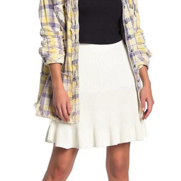 Free People Knit Ruffle Mini Skirt cream white XS - Picture 1 of 9